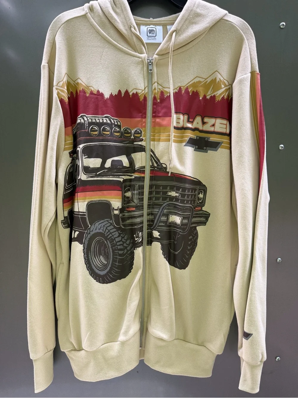 Blazer Graphic Zip-Up Hoodie Jacket - Cream with Maroon Accent